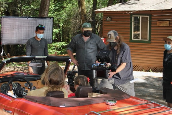 Abbie and Chuck during filming